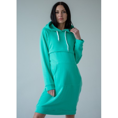 Плаття-худі для вагітних з капішоном та секретом для годування М'ятний